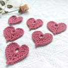 Crochet heart button cover set, Valentine's gift idea