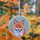 Fox mini hoop, handmade hanging decoration, embroidered