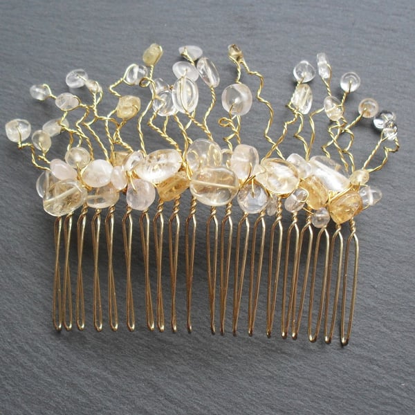 SALE Bridal Quartz and Citrine Hair Comb Fascinator 