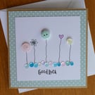 Good Luck Card - Flowers, Hearts and Sequins - Kraft - Green