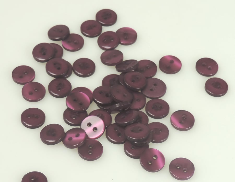 50 x 10mm Purple two hole round buttons, Sewing, Crafts, Gifts.