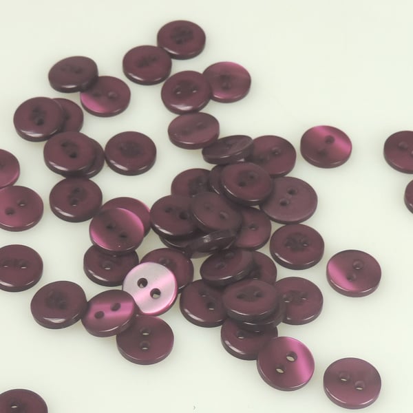 50 x 10mm Purple two hole round buttons, Sewing, Crafts, Gifts.