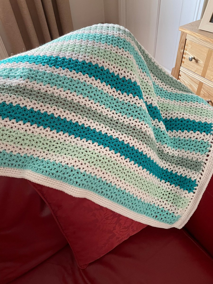 Crocheted Sea Breeze Striped Blanket