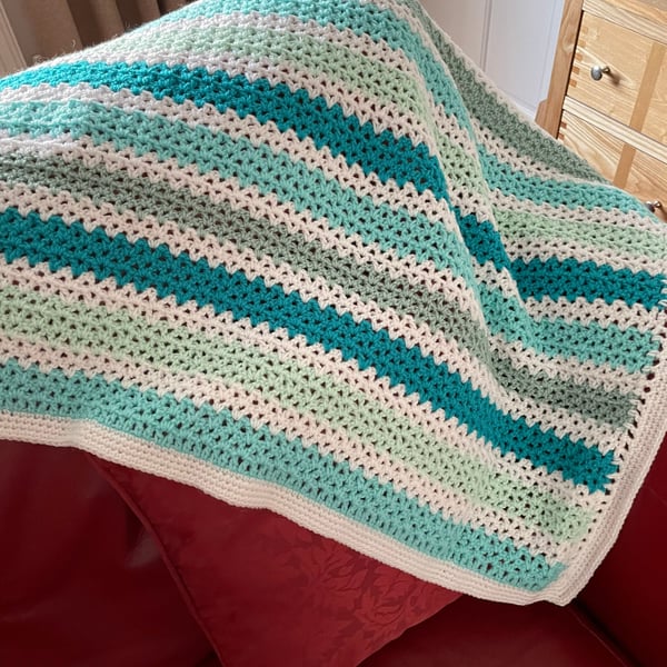 Crocheted Sea Breeze Striped Blanket