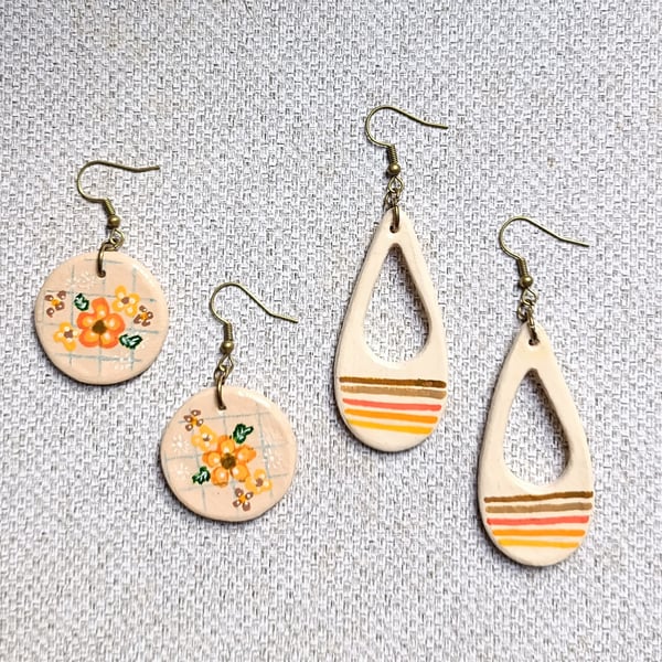 Hand-painted mid-century earrings 