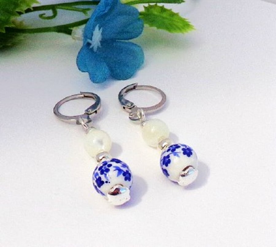 Mother of Pearl and Ceramic Bead Earrings.