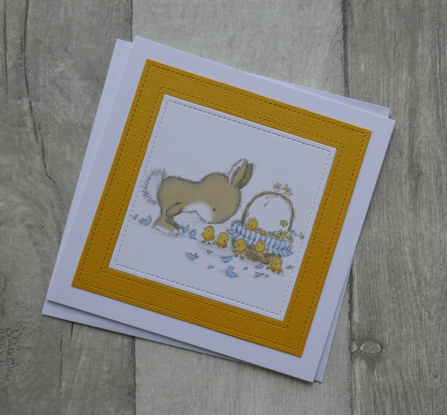 Bunny with Basket of Chicks - Cute Easter Card