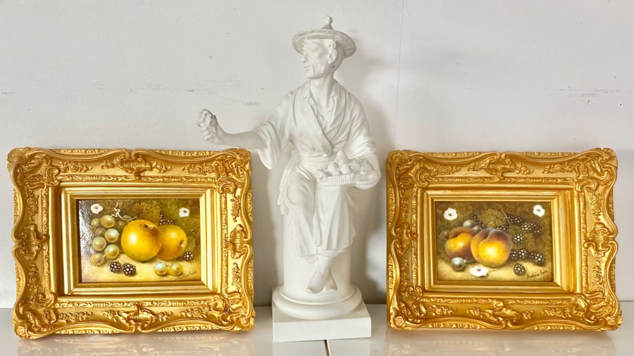 Worcester Fruit . Pair of Handpainted Bone China Plaques