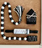 Black and white tiered tray decor wooden bead garland housewarming gift set