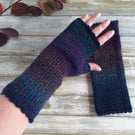 Knitted Fingerless Gloves, Marbled Yarn Hand Warmers