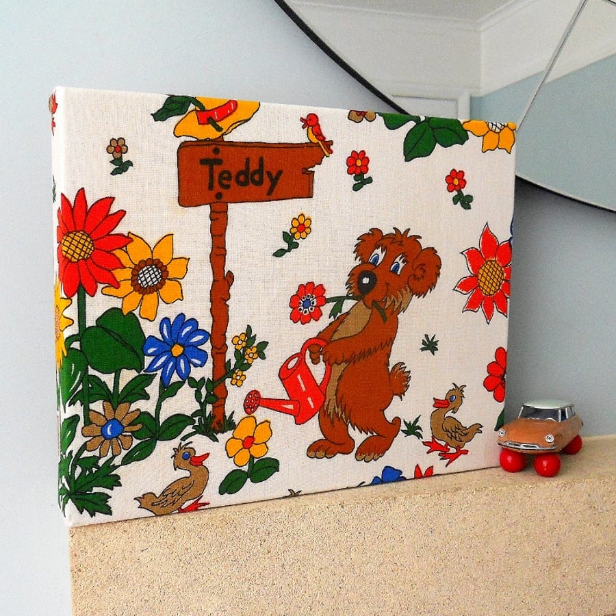 SALE VIntage fabric  Gardening Teddy Bear  Picture