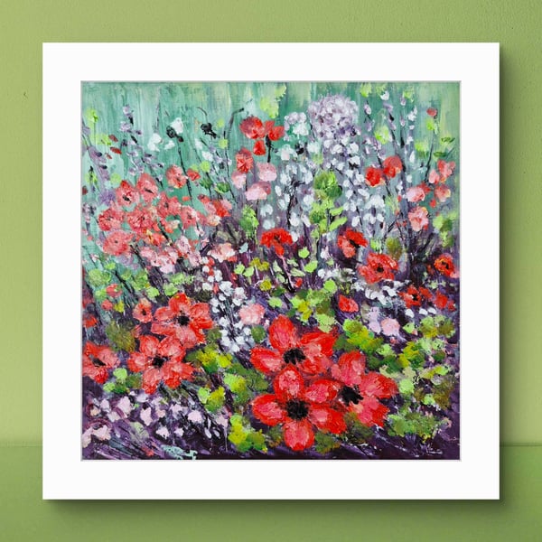 "My flower garden is blooming"  is a floral oil painting