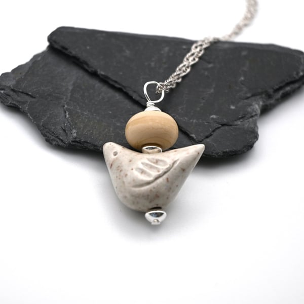 cream ceramic bird necklace