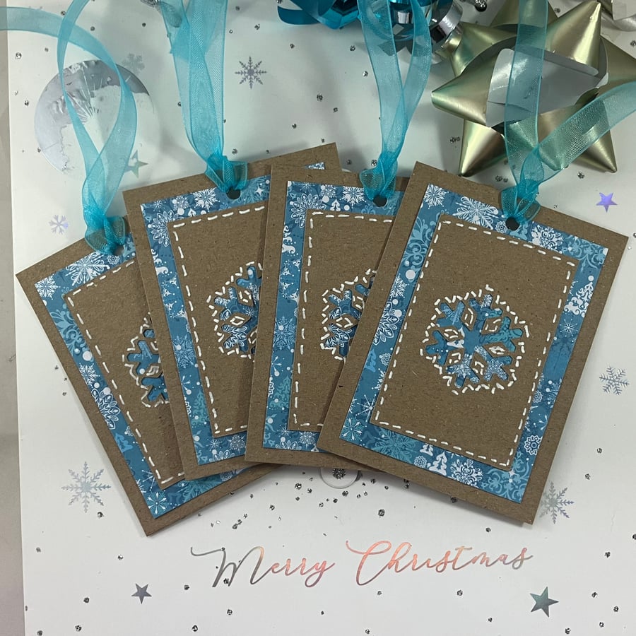 Pack of 4 Christmas gift tags - kraft snowflakes
