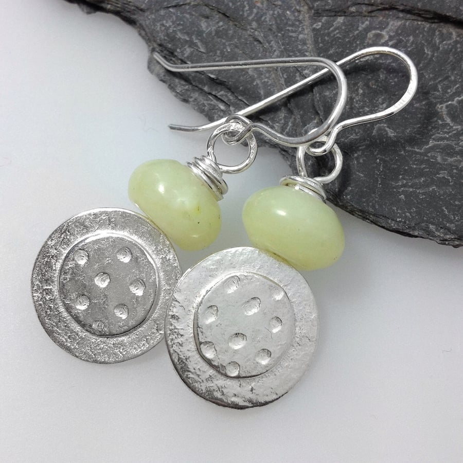 Silver and butter jade Dotty Earrings