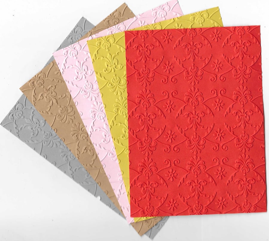 Embossed Card. 10 Sheets. A6. Choice Of Colour. Fleur De Lis (10)