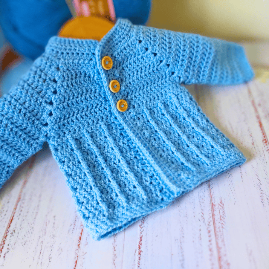 Newborn Blue Crochet Baby Cardigan – Ready-To-Ship 