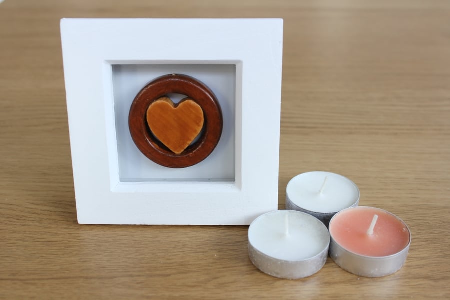 Framed Wooden Handmade Valentine 'Heart In A Ring'