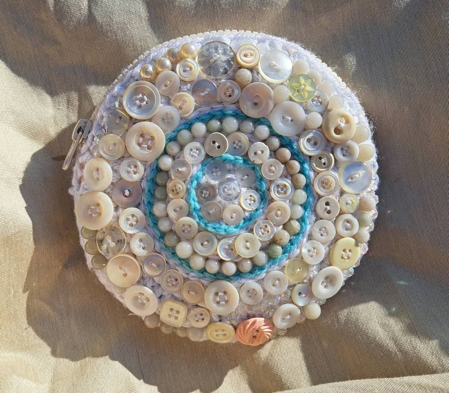 Wedding inspired embellished crochet gemstone clutch 