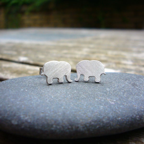 Recycled sterling silver elephant stud earrings – cute safari animal jewellery