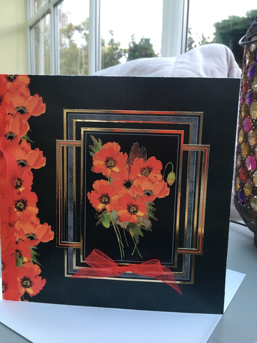 Dramatic black and red poppy birthday card
