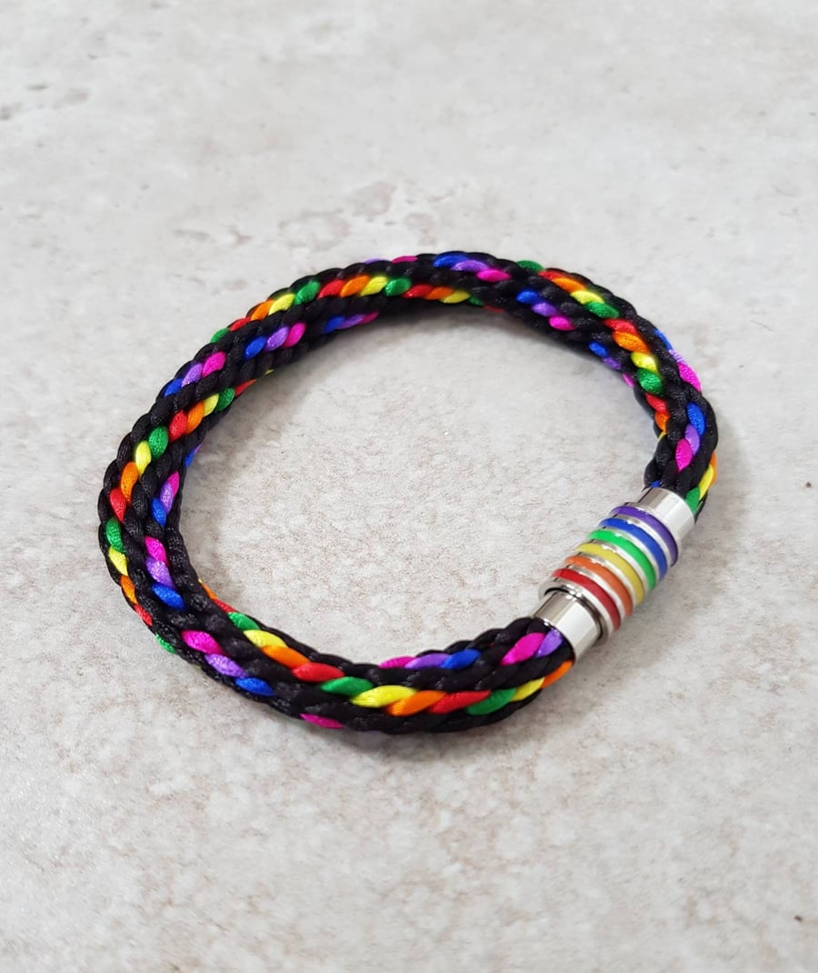 Pride Bracelet, LGBT Black Rainbow Bracelet, Bi Pride flag