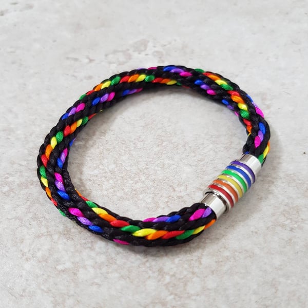 Pride Bracelet, LGBT Black Rainbow Bracelet, Bi Pride flag