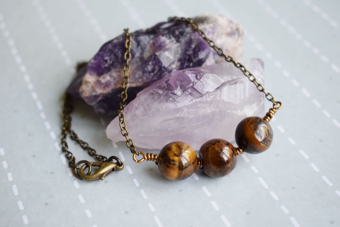 Minimalist Tiger Eye Bar Necklace