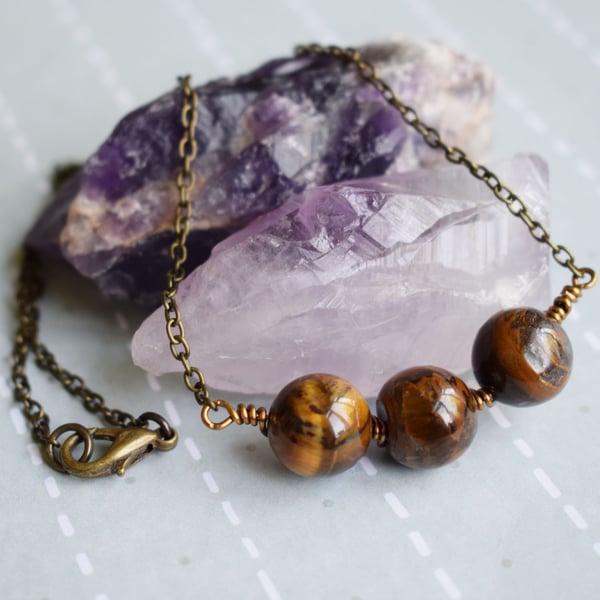 Minimalist Tiger Eye Bar Necklace