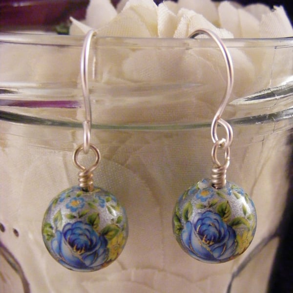 Blue Rose Acrylic Earrings