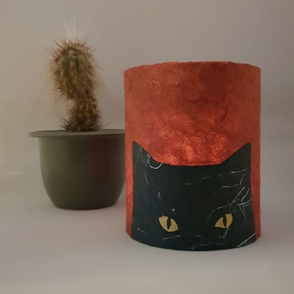 Black Cat Silhouette Lantern with LED candle (Red)