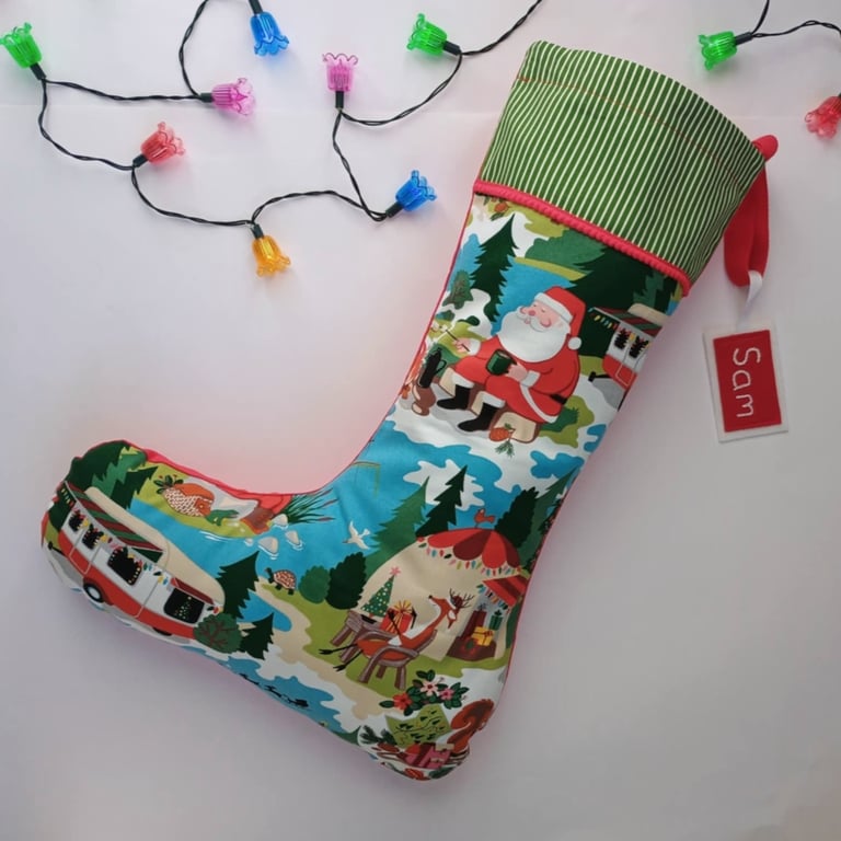 Christmas Stocking for dad - Camping Santa, large stocking can be personalised