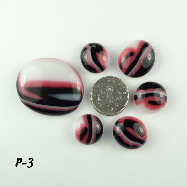 Fused glass cabochons flat backed perfect for jewellery making (P-3)