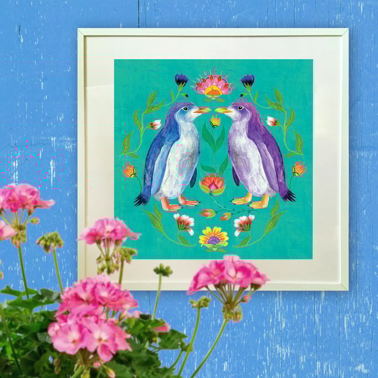 Penguin Giclée Print – Turquoise