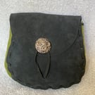 Pouch:  Black and Green Coloured Suede Leather with Dragon Closure