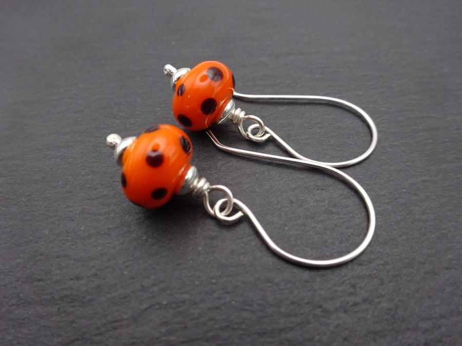 sterling silver earrings, orange and black spot jewellery