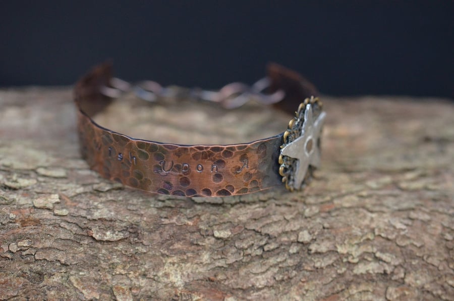 Wish Upon A Star Hand Stamped Copper Cuff with Riveted Aluminium Star