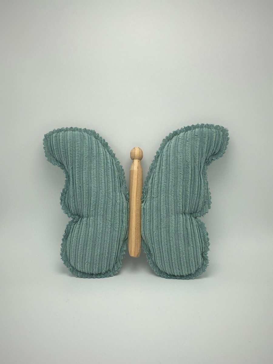 Hanging Corduroy Sage Green Clothespin Butterfly Vintage Farmhouse Decor Gift