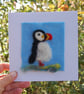 Birthday Card - Puffin, Needle felt card, wool card, wool painting, textile art - Image 2