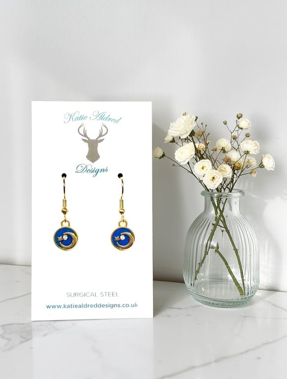 Charm Earrings - Mini Teal Moon (round)