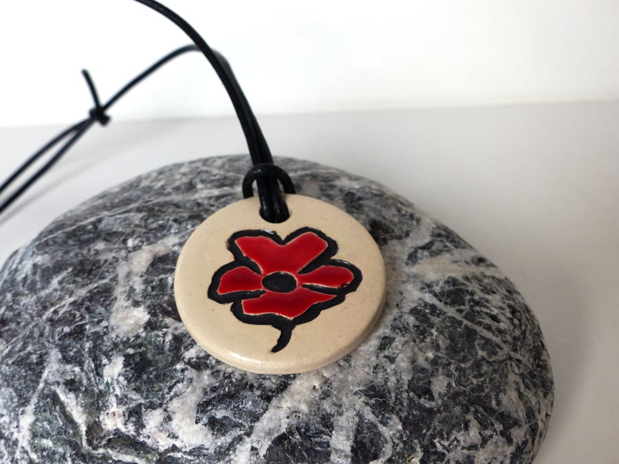  Red Poppy Ceramic Necklace