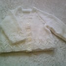 18 inch White V Neck Cardigan with Lacy Border