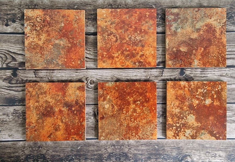 Burnt Orange Handmade Decoupage Coasters set of 6
