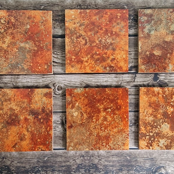 Burnt Orange Handmade Decoupage Coasters set of 6