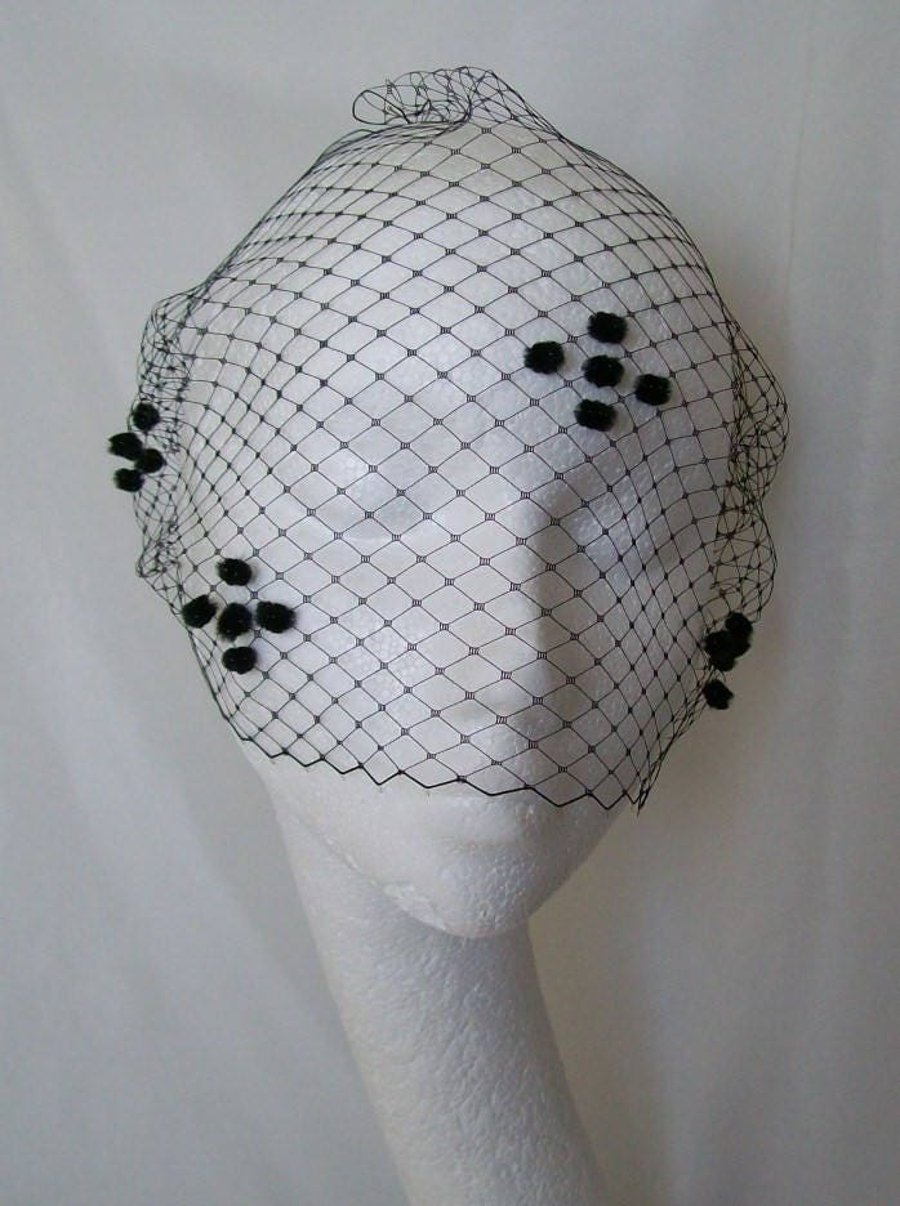 Black Rare Spot Spotted Gothic Brides Bandeau Veil 