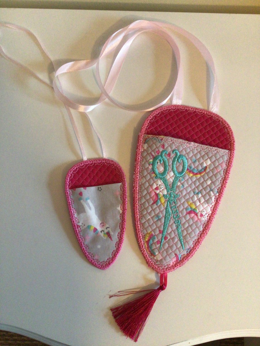 Scissors holder, set of two. Pink unicorn.
