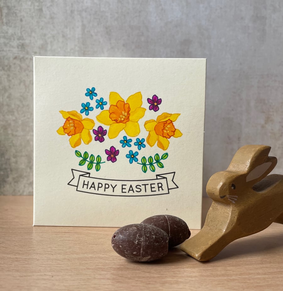 Easter Card - hand painted, spring flowers with daffodils