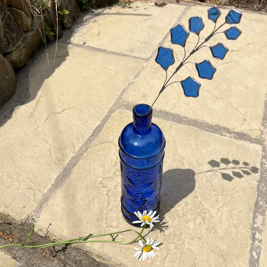 July birth flower, blue delphinium stained glass flower stem