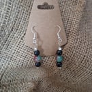 Beaded Drop Earrings in Black,Green and Red