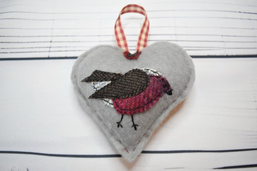 Robin Tweed and Felt Heart Ornament 